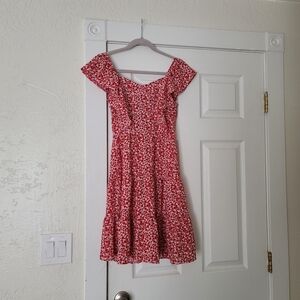 Short Red Floral dress, XS